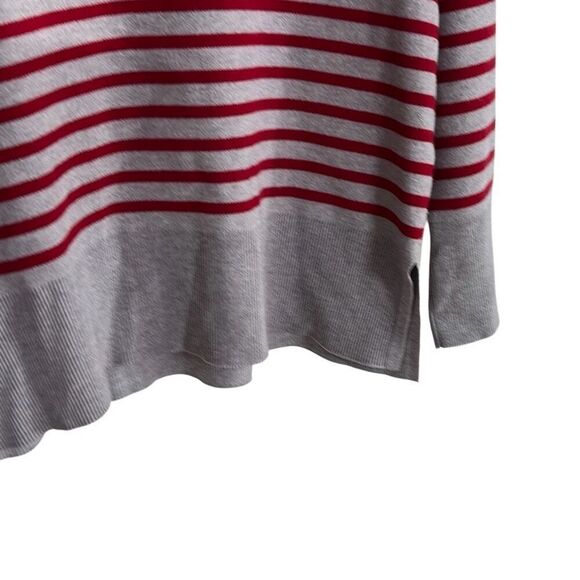 Loft Stripe V-Neck Long Sleeve Knit Pullover Sweater Gray Red Size Large - Picture 5 of 7